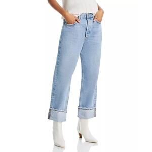 Agolde Women Force Blue Light Wash Fran High Rise Straight Cuffed Jeans Size 32
